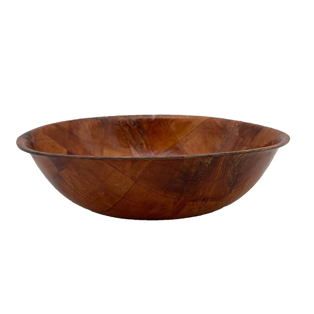 Woven Wood Salad Fruit Rustic Bread Bowl Serving Dish 9.75